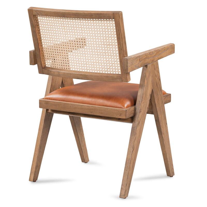 Classic Home Douglas Leather & Rattan Dining Chair in Tan