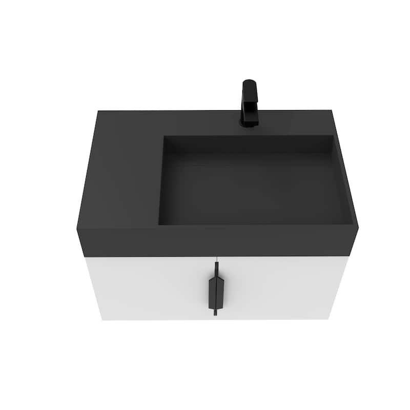 Amazon 30" Wall Mounted Bathroom Right Basin Vanity Set w/ Black Top