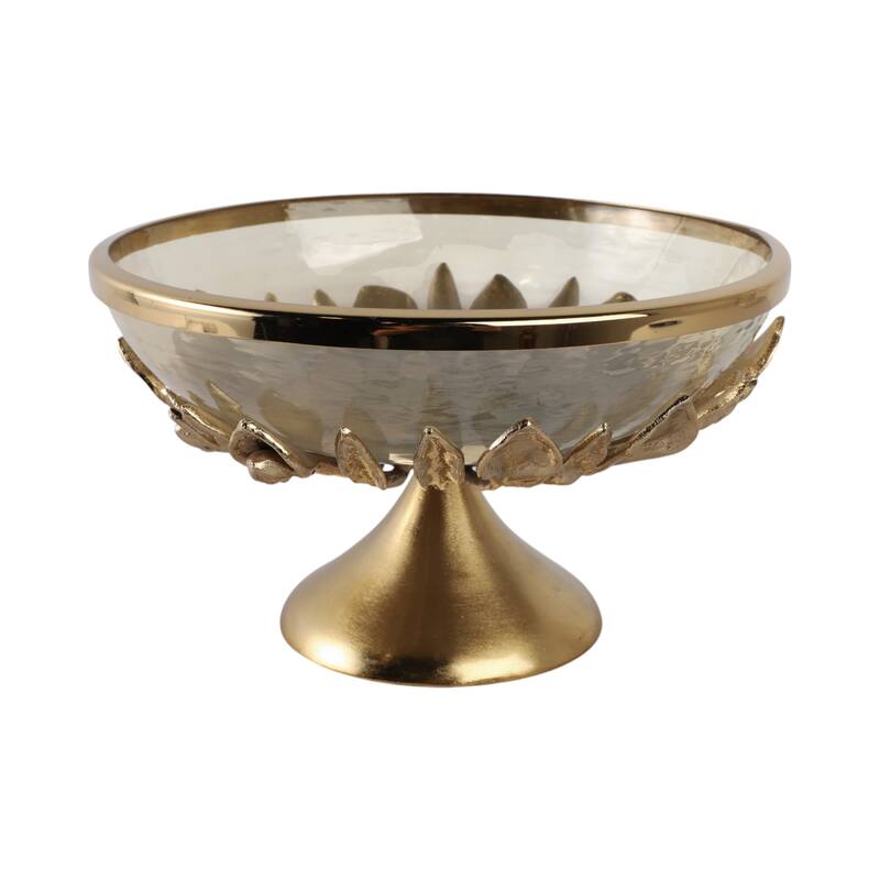 Glass Metal Bowl with Pedestal Base Modern Decorative - 8" Gold - 13" x 13" x 8"