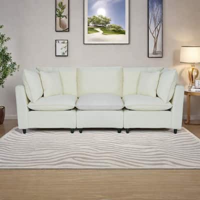 Corduroy 3-Seater Sofa with 4 Small Pillows,Breathable Fabric, Thick Sponge Cushions