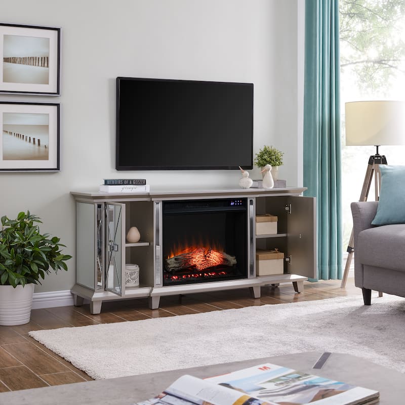 SEI Furniture Talmar Mirrored Fireplace Media TV Stand for TV's up to 62"