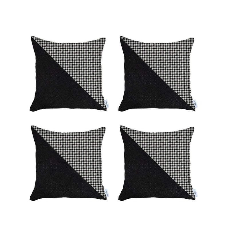 HomeRoots Set Of Four 18" X 18" Black And White Houndstooth Zippered Handmade Polyester Throw Pillow