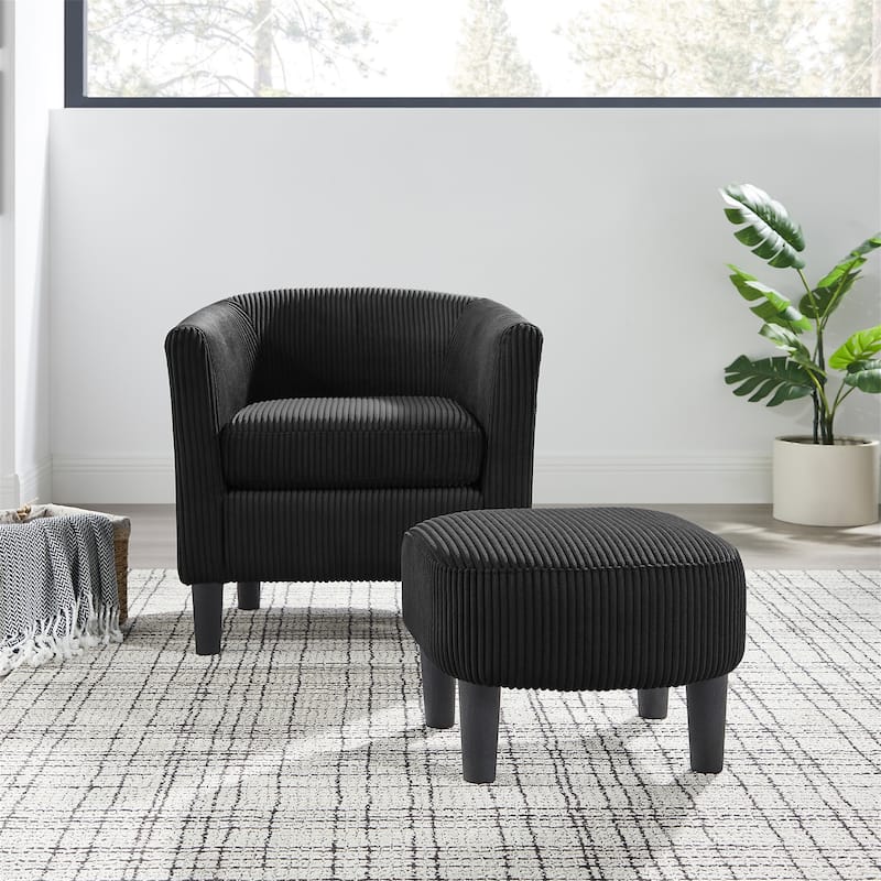 Modern Corduroy Upholstered Accent Chair with Ottoman