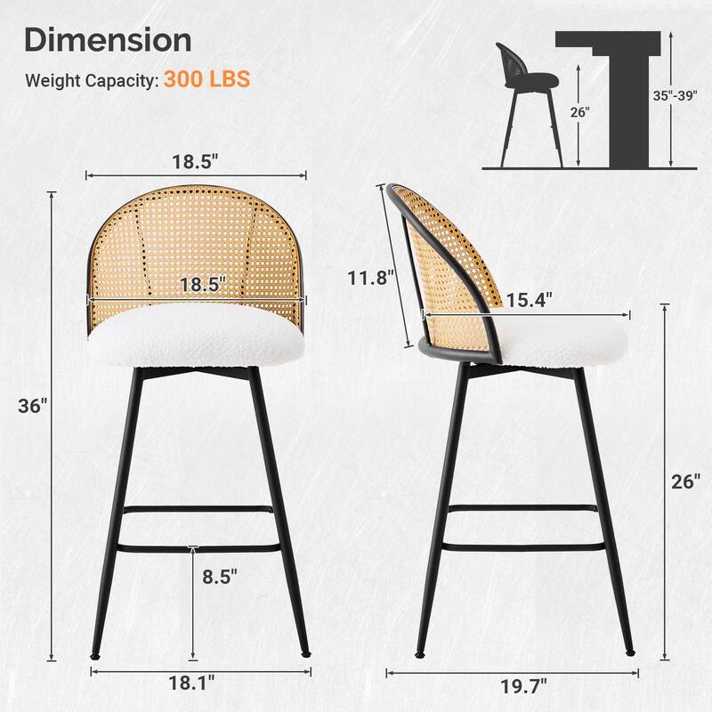 Upholstered Swivel Counter/ Bar Stools with Rattan Back