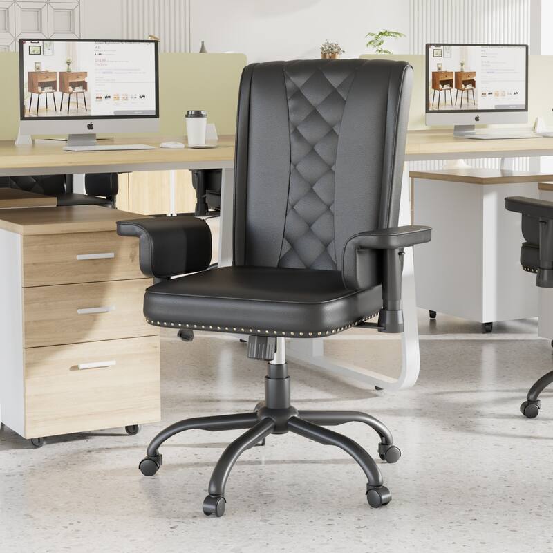 Adjustable Home Office Desk Chair, Desk Chair Executive Office Chair Computer Chair Ergonomic Mid Back with 360° Swivel - Black