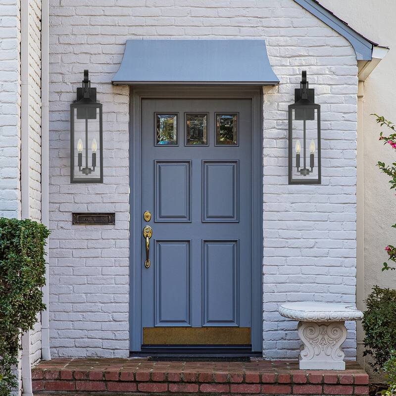 Castle 2-Light 25 in. Matte Black Outdoor Wall Lantern Sconce with Dusk to Dawn Sensor