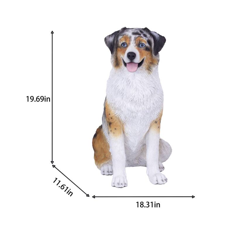 Australian Shepherd Puppy Outdoor Garden Statue - 19.75" - White and Brown