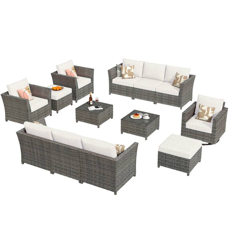 HOOOWOOO 13-piece Outdoor Wicker Patio Furniture Sectional Set with Swivel Chair
