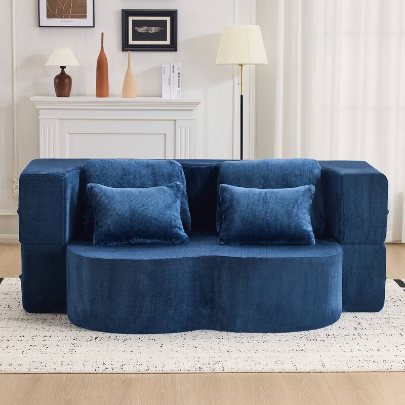 Queen Foldable Sleeper Sofa, Floor Couch Sofa Bed, High-Density Foam Convertible Lounge Sofa Loveseat