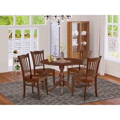 HomeStock 5-Piece Mahogany Finish Solid Wood Top Dining table with 4 Chairs with Drop Leaf Slat Back