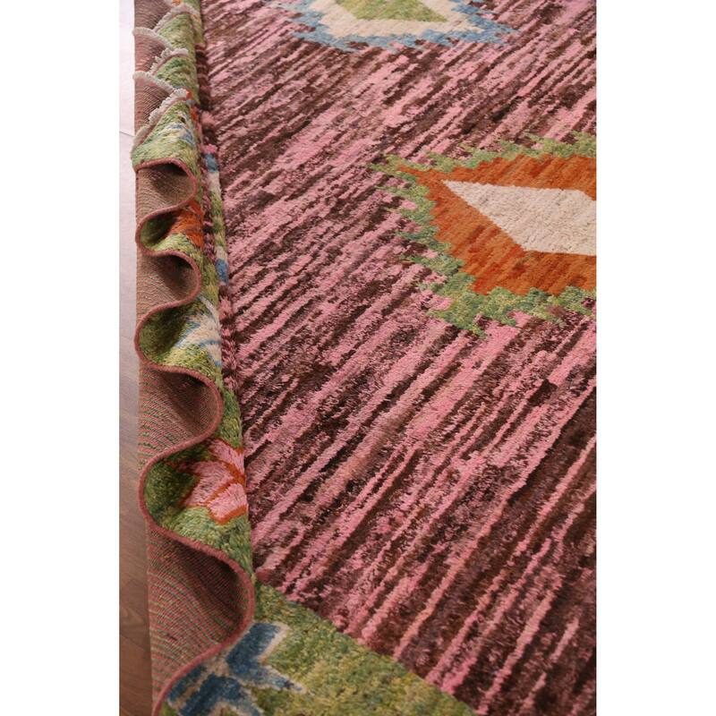 Pink Geometric Moroccan Oriental Rug Hand-Knotted Wool Carpet - 9'3" x 11'10"