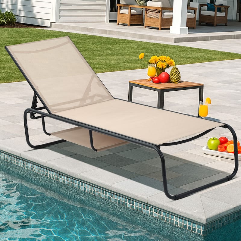Outdoor Lounge Chair Chaise Recliner Back Adjustable Garden Deck