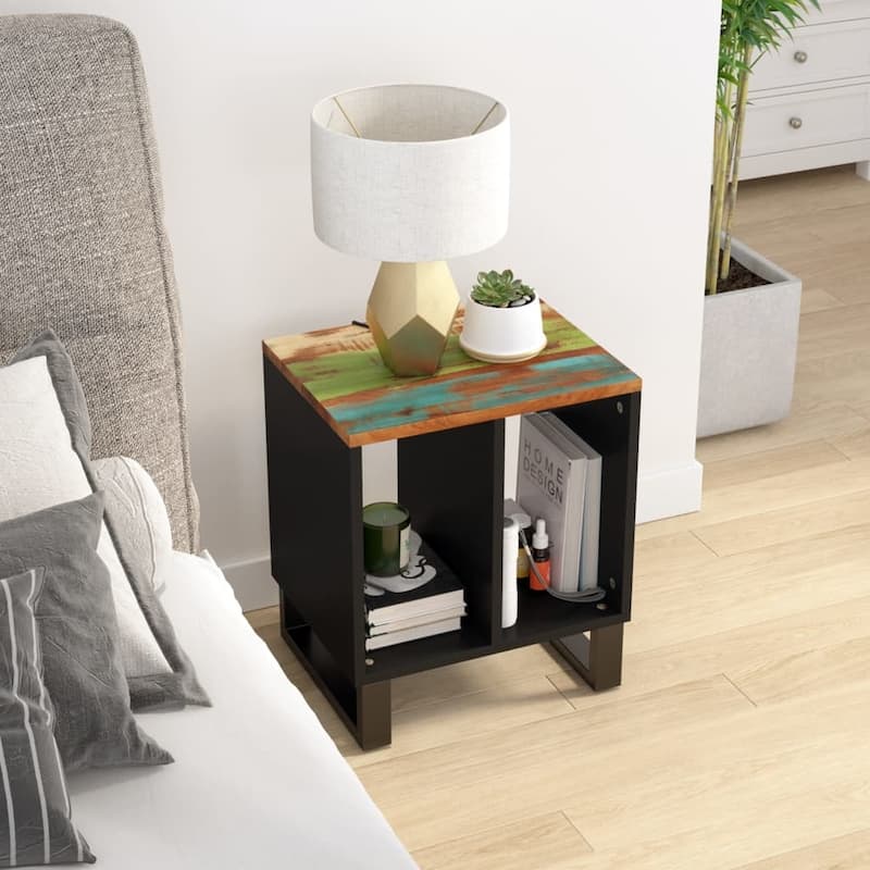 vidaXL Side Table 15.7"x12.2"x18.1" Solid Wood Mango&Engineered Wood - Multi reclaimed wood