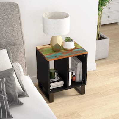 vidaXL Side Table 15.7"x12.2"x18.1" Solid Wood Mango&Engineered Wood