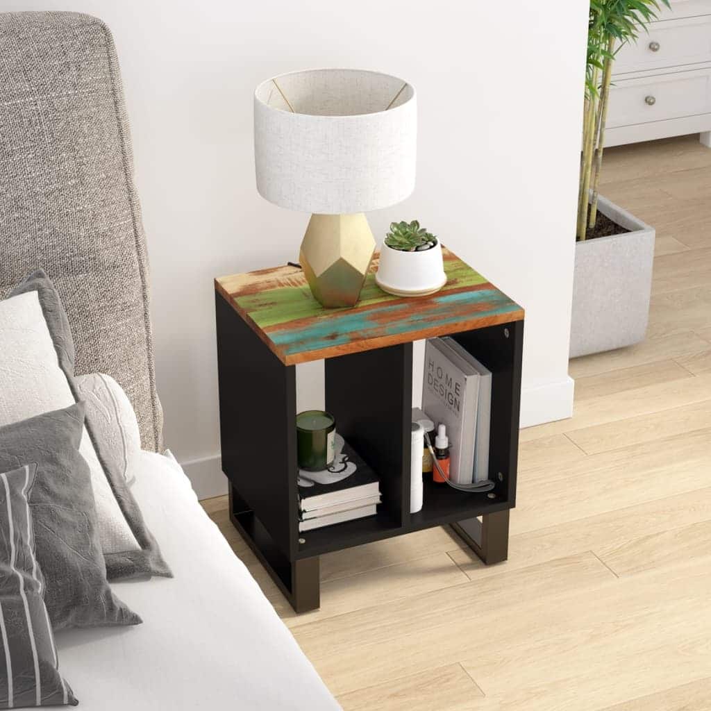 vidaXL Side Table 15.7"x12.2"x18.1" Solid Wood Mango&Engineered Wood