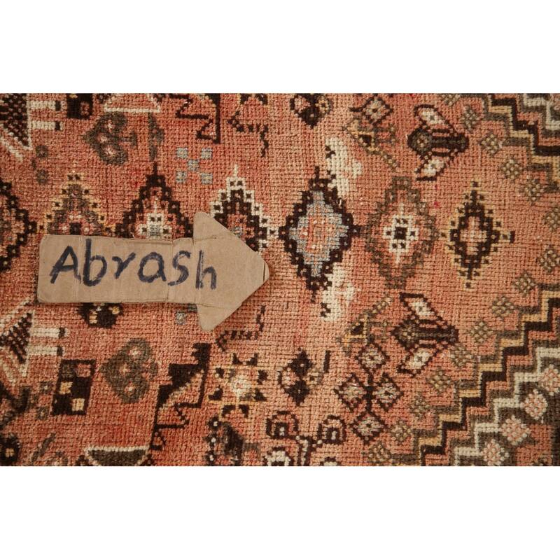 Hand Knotted Oriental 100% Wool Carpet Traditional Tribal Peach Shiraz Area Rug - 8' 7'' X 5' 6''