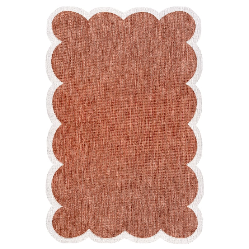 JONATHAN Y Alice Classic Cottage Two-Tone Scalloped Indoor/Outdoor Shaped Area Rug