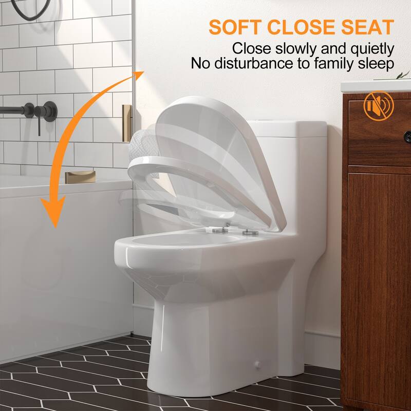 1 Piece Dual Flush Toilet White 0.8 1.28 GPF Seat Included