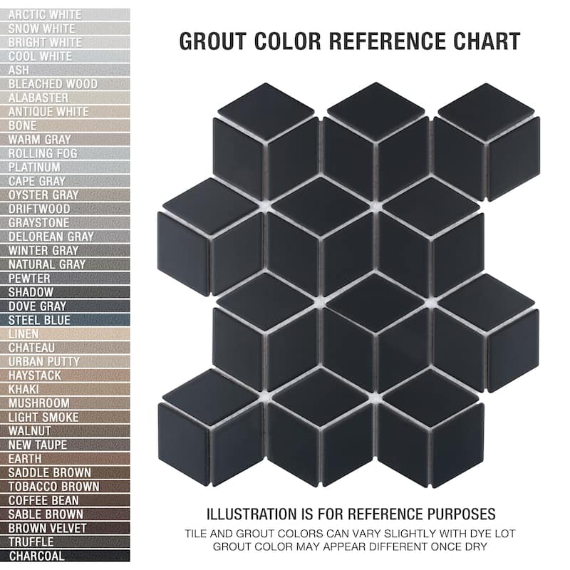 Merola Tile Hudson Rhombus Matte Black 10-1/4" x 11-3/4" Porcelain Mosaic Floor and Wall Tile