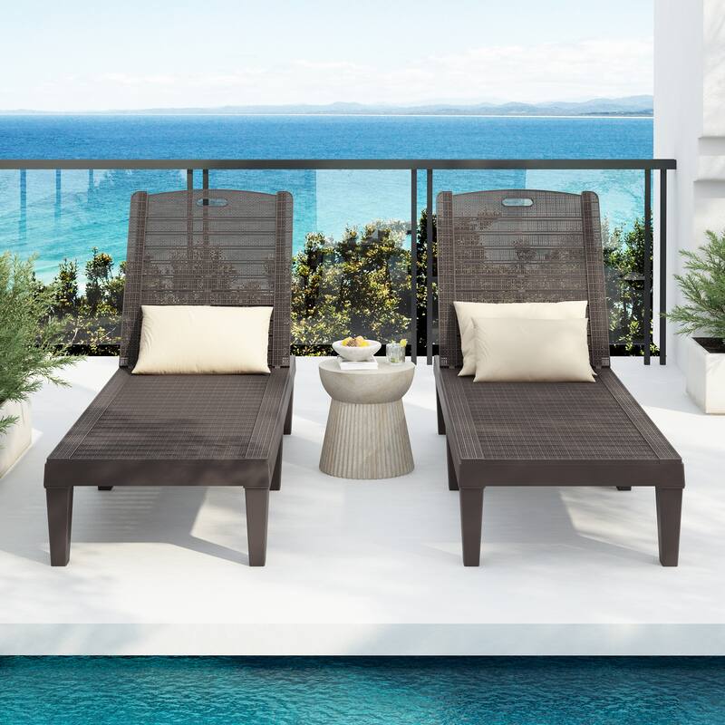 2-Piece Outdoor Chaise Lounges Resin Pool Lounge Chairs Outdoor Chaise Lounge Chair Set with Adjustable Backrest (Set of 2)