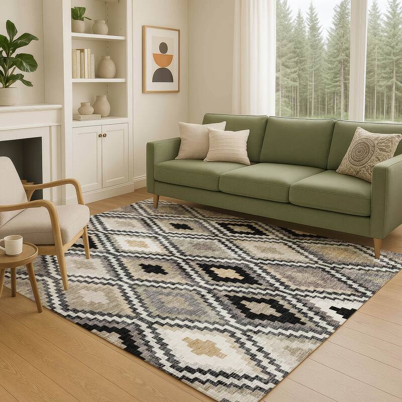 Machine Washable Indoor/ Outdoor Global Geo Chantille Rug