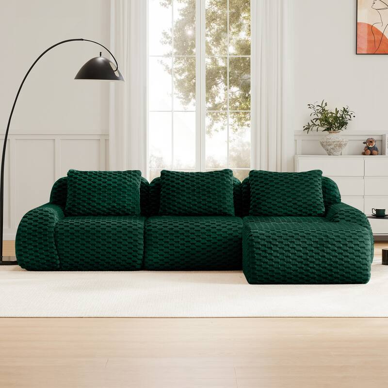 114" Modern Modular Sectional Sofa for Living Room,Boneless Sofa,Deep Seat,Buckle Connection,Anti-slip Design,Movable Ottoman