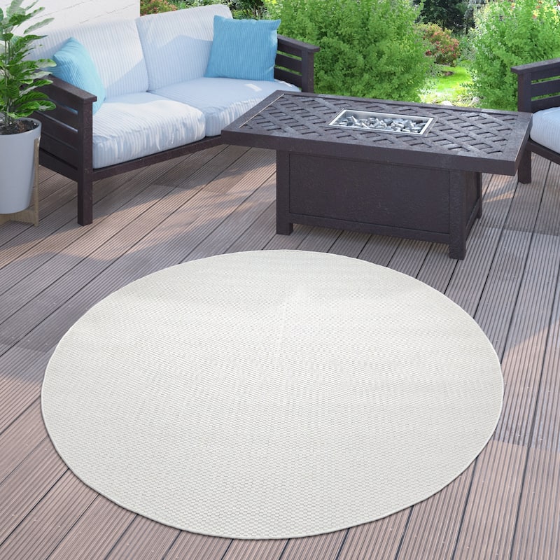 Variegated Waterproof Outdoor Rug for Patio - 5'3" Round - cream