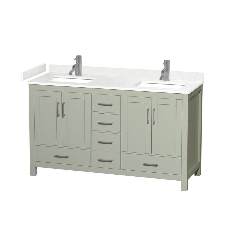 Wyndham Collection Sheffield 60" Double Bathroom Vanity, Carrara - Light Green / Carrara Cultured Marble Top /