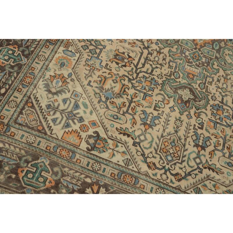 Hand Knotted Oriental 100% Wool Carpet Traditional Floral Beige & Ivories Tabriz Area Rug - 9' 3'' X 6' 4''