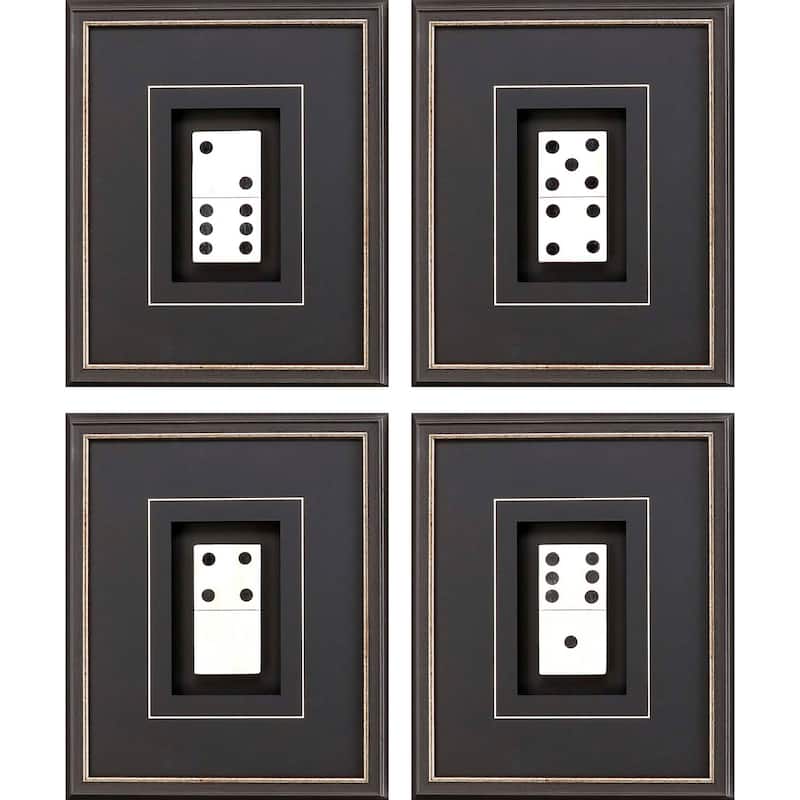 Dominoes S/4 Framed Art Mixed Media Under Glass - Black - 18 X 15 X 3