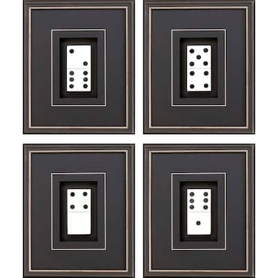 Dominoes S/4 Framed Art Mixed Media Under Glass - Black