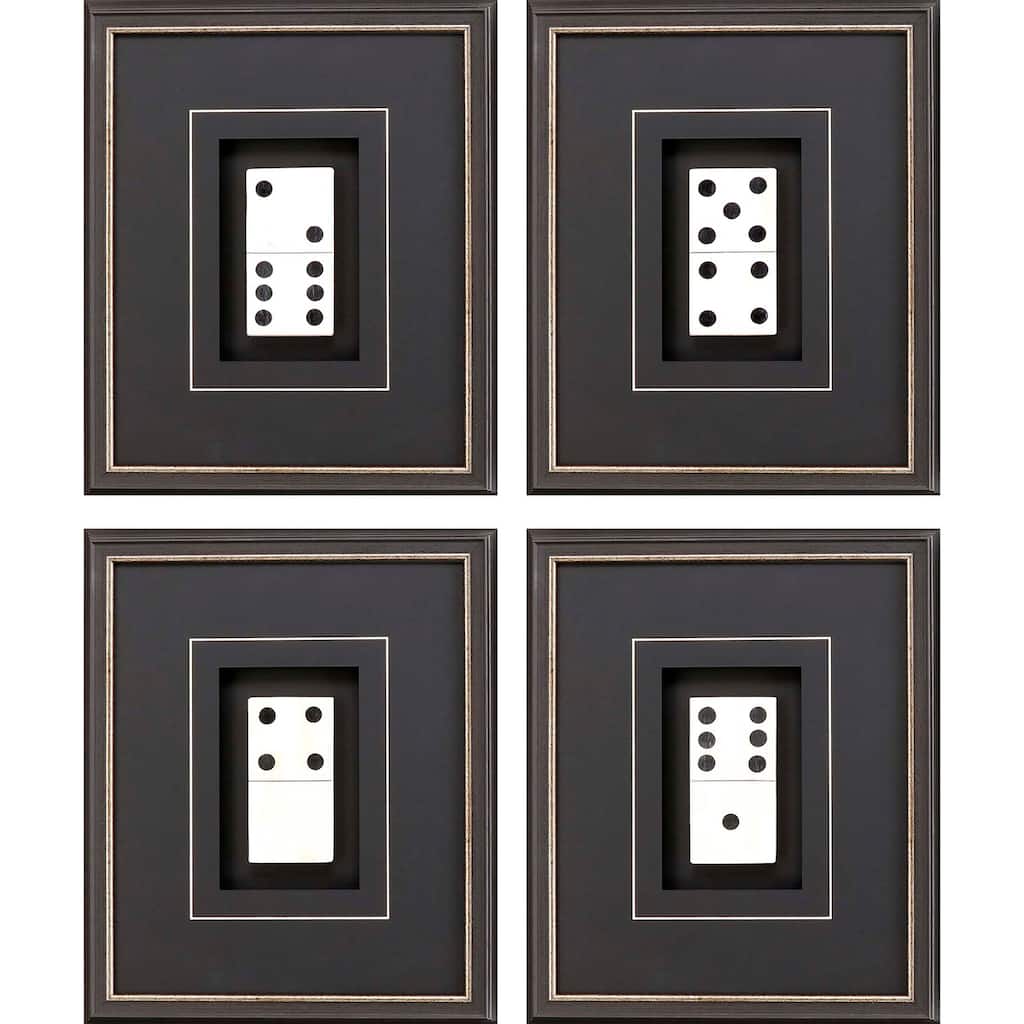 Dominoes S/4 Framed Art Mixed Media Under Glass - Black