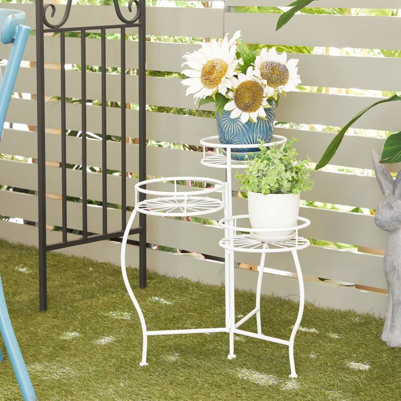 3 Round Shelves Metal Modern Plantstand 22 x 18 x 19 - 18 x 19 x 22 - White