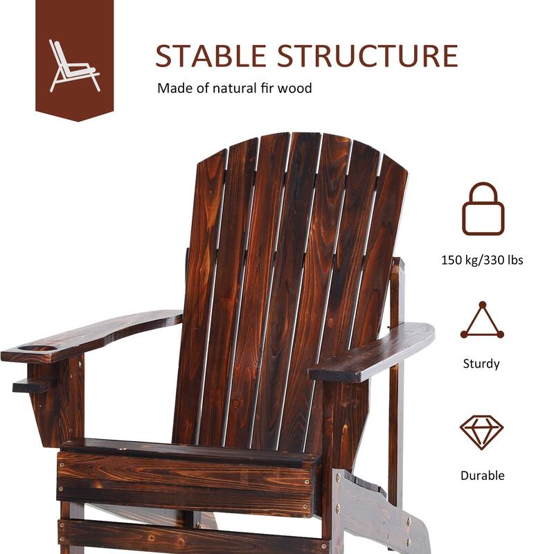 Outdoor Wooden Adirondack Chair with Cup Holder