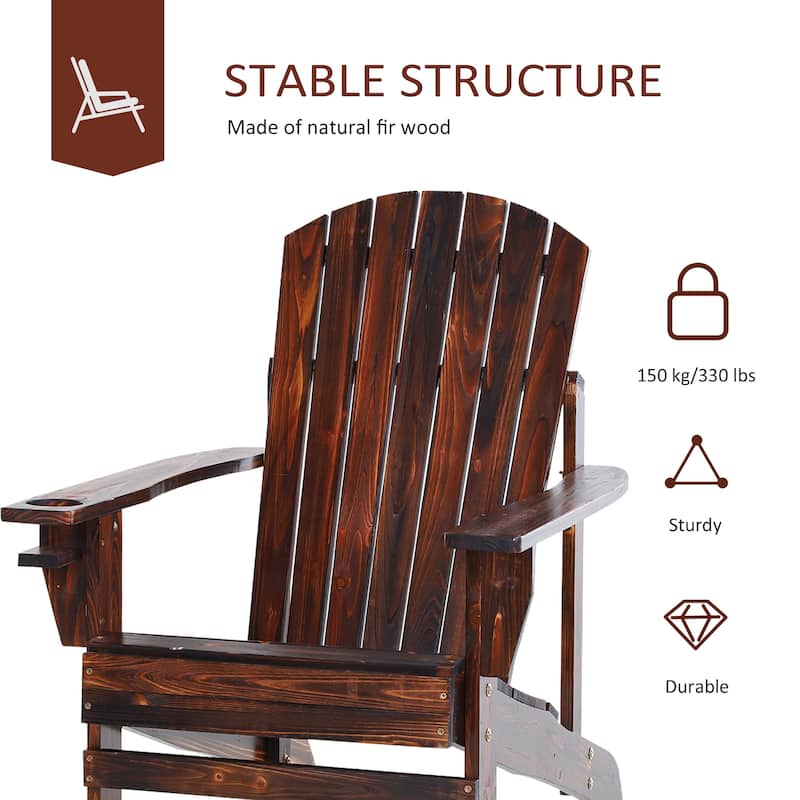 Wooden Adirondack Chair, Outdoor Patio Lawn Chair with Cup Holder, Weather Resistant Lawn Furniture, Classic Lounge