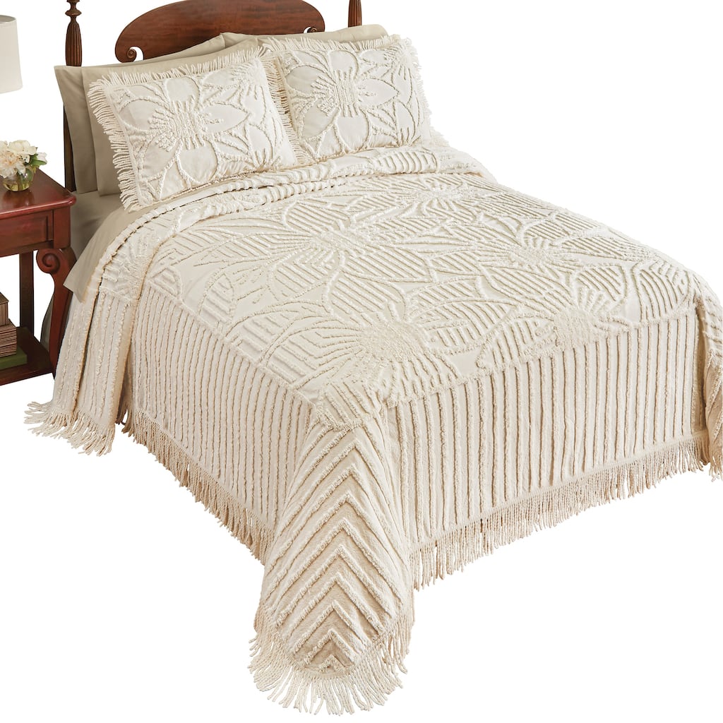 Flora Chenille Bedspread with Fringe Border
