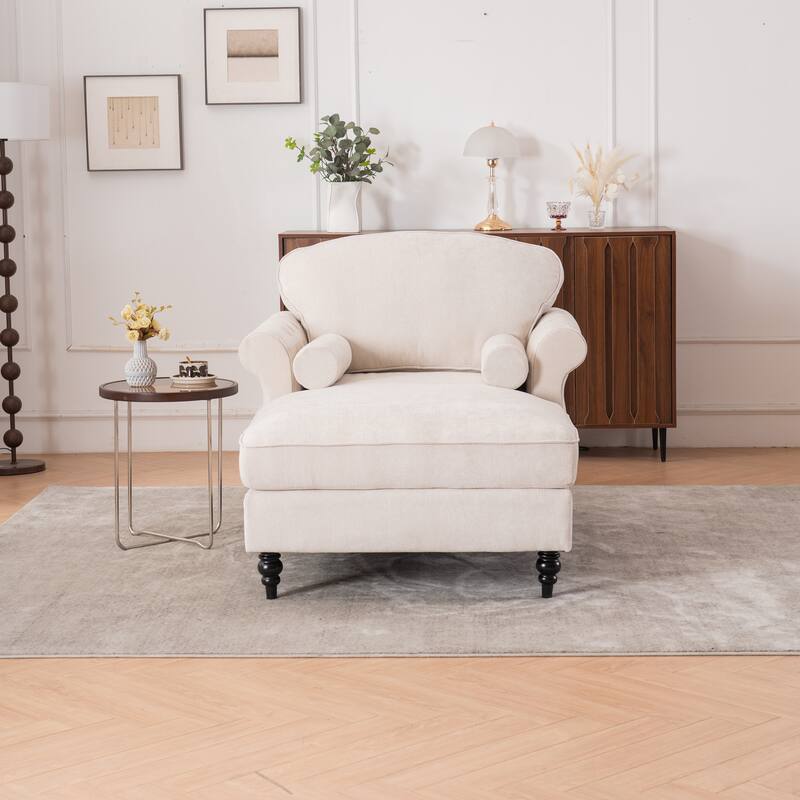 Oversized Chaise Lounge Indoor,Chenille Single Sofa Bed with Wide Seat,Upholstered Lazy Sleeper Armchair,Reading Couch Set