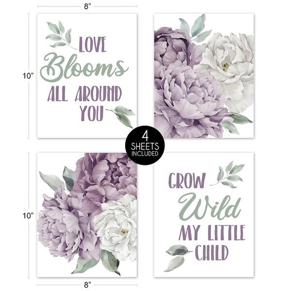 Lavender Purple Boho Shabby Chic Floral Collection Girl Wall Decor Art Prints Set of 4 Ivory Bohemian Watercolor Flower Elegant