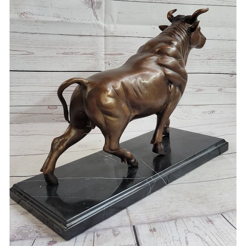 Bull Bronze Metal Sculpture Statue Lost Wax Casting On Black Marble 11 Inches X 18 Inches