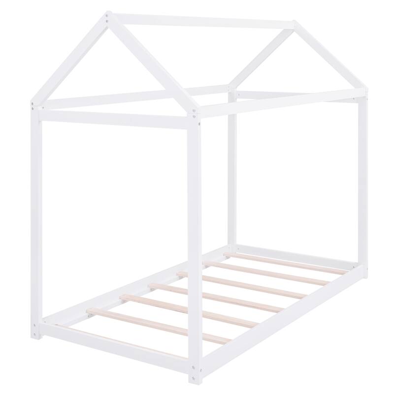 Fun House-Shaped Twin Size Bed for Kids, Durable Wooden Frame, Creative Play Space, No Box Spring Required