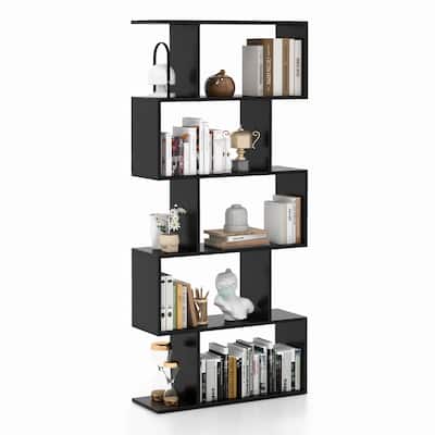 Costway 5-Tier Bookshelf Geometric S-Shaped Bookcase Room Divider