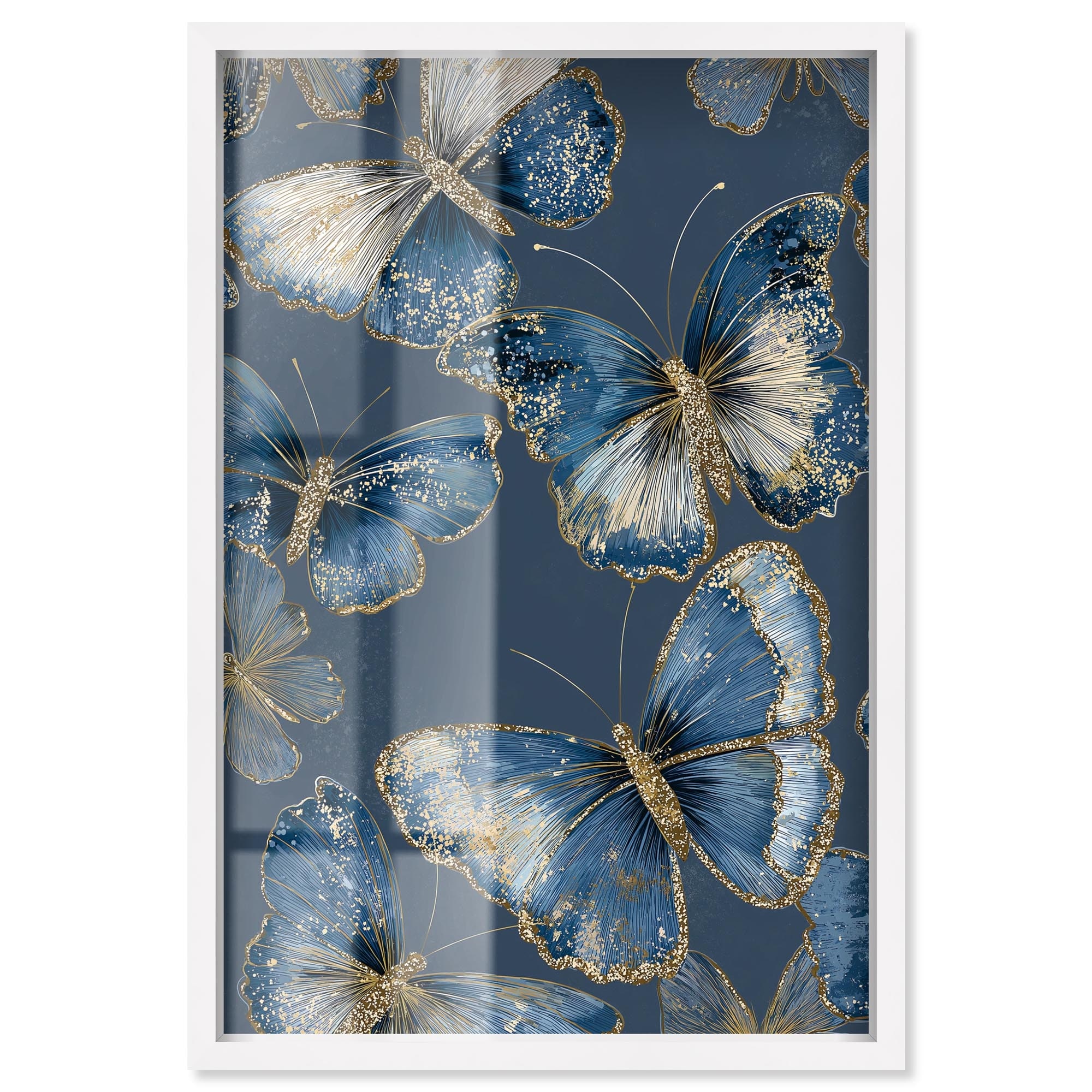 Golden Wings I Blue Wall Decor Shadowbox Print by Art Remedy