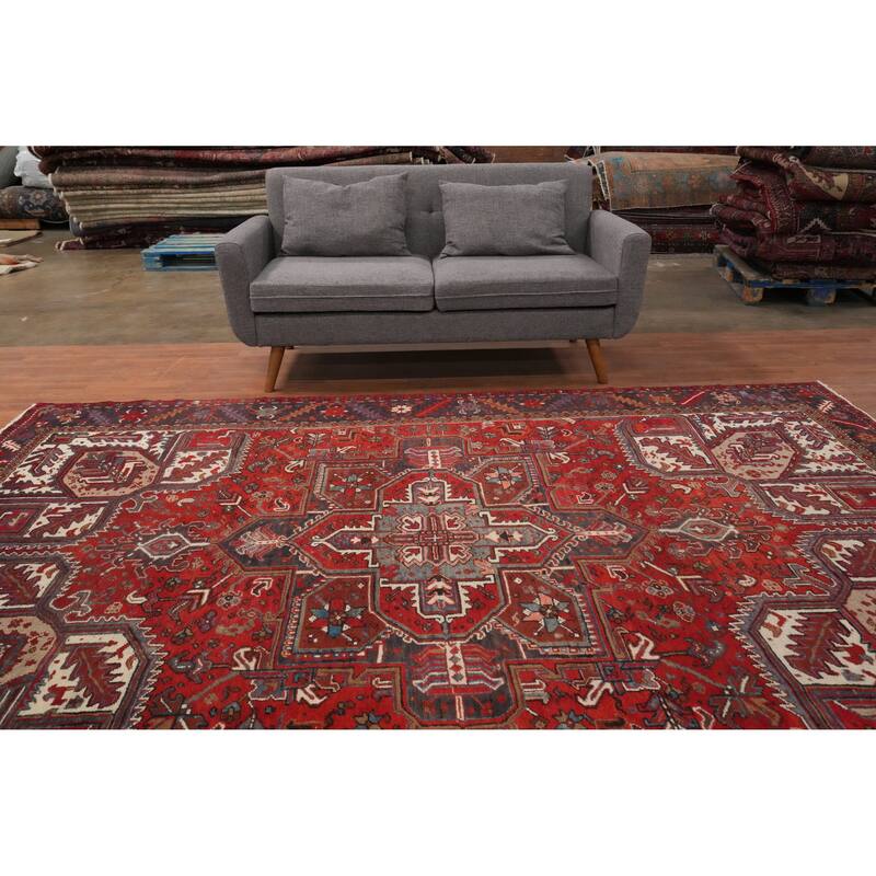 Hand Knotted Oriental 100% Wool Carpet Traditional Medallion Red Heriz Area Rug - 10' 1'' X 7' 7''