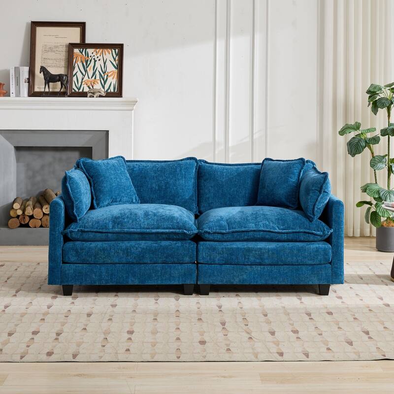 Modular Cloud Sofa Loveseat, Comfy Chenille Upholstered 2-Seater Sofa, Deep Seat Sofa with Backrest Pillows for Living Room