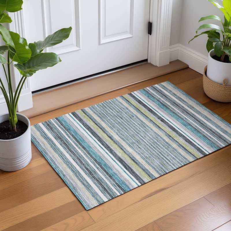 Machine Washable Indoor/ Outdoor Modern Stripes Chantille Rug