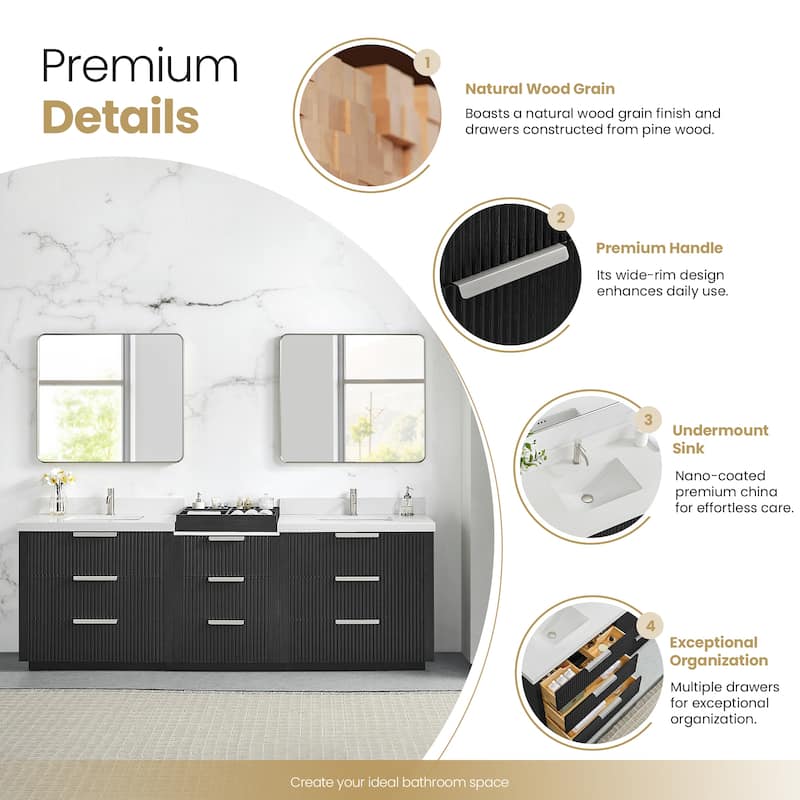 Santarem Double Vanity with Pure White Quartz Stone Top without Mirror