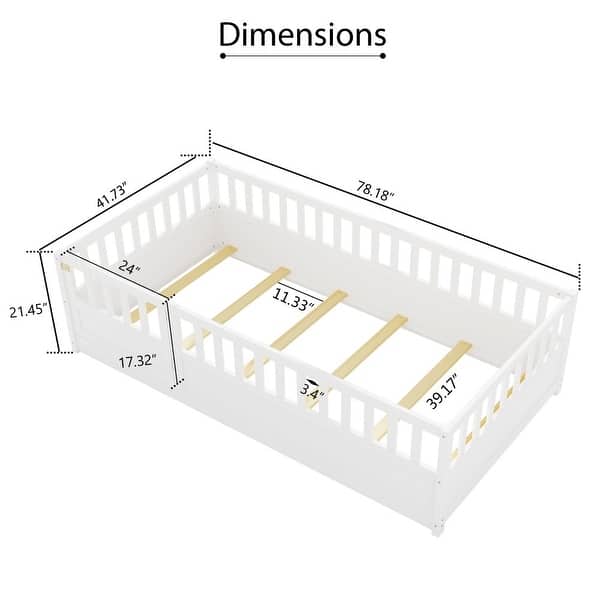 Twin Size Floor Bed, Integral Construction with Super High Security Barrier, Door, Children's Floor Bed Frame