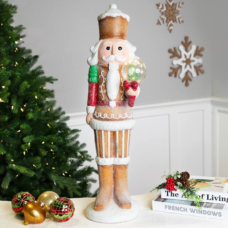LED Lighted Christmas Gingerbread Nutcracker - 27" - Brown and White