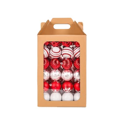First Traditions™ Collection, 2" 96-Piece Christmas Ball Ornament Set- Red, White and Silver - 2 in