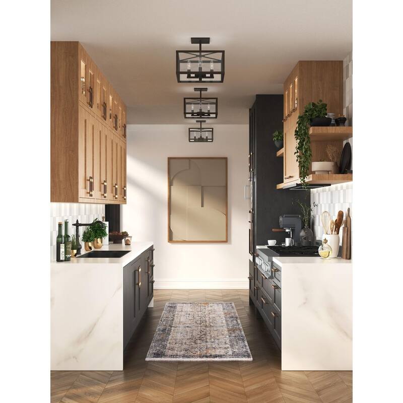Hillcrest Collection 13 in. Four-Light Matte Black Transitional Semi-Flush Mount Light - 13 in x 13 in x 11 in